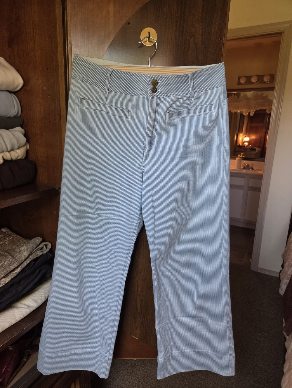 Light Blue Pinstripe Wide-Leg Pants